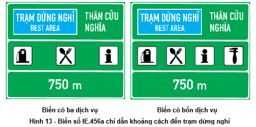 Biển số lE.456a "Trạm dừng nghỉ và khoảng cách đến trạm dừng nghỉ"