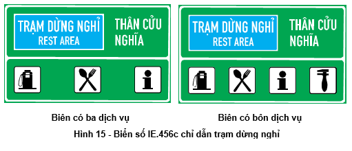 Biển số IE.456c "Trạm dừng nghỉ và khoảng cách đến trạm dừng nghỉ"
