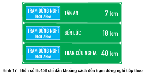Biển số IE.458 "Khoảng cách đến trạm dừng nghỉ tiếp theo"